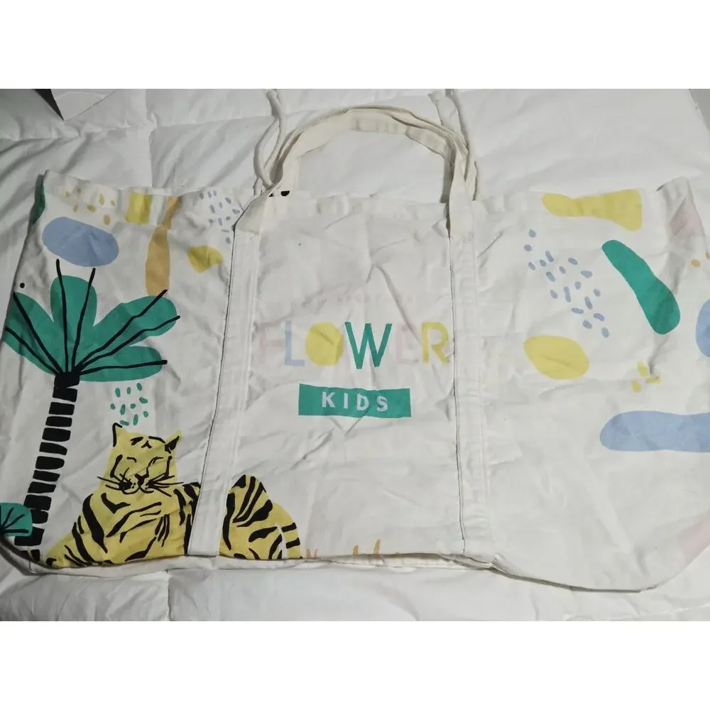 Htf Drew Barrymore Flower Kids Large Tote Safari Cotton Reusable Bag Rare